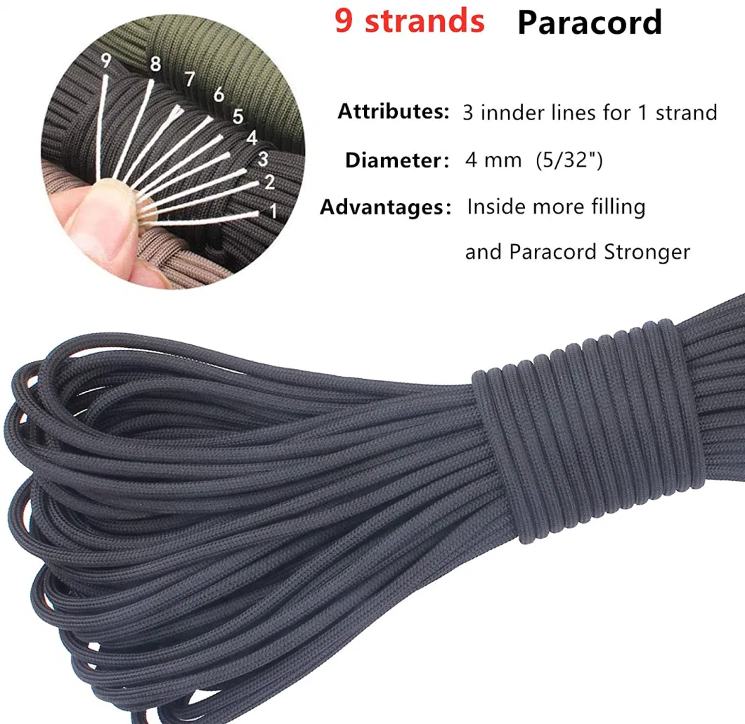 Multifunctional 4mm 9 Strand Core Paracord for Camping